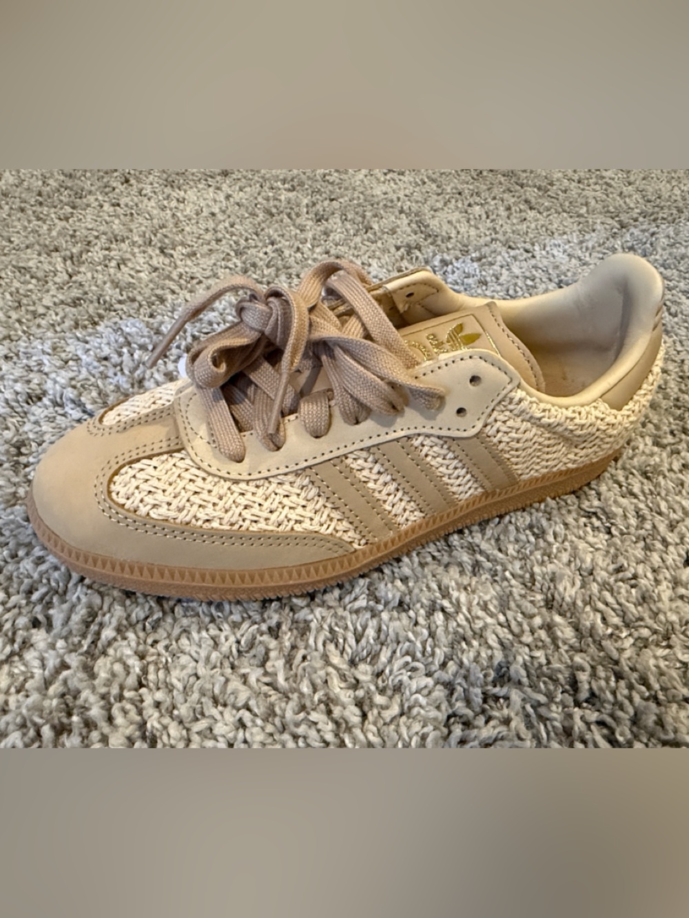Adidas OG Samba Women's Woven Lace-Up Sneakers in Beige Tan